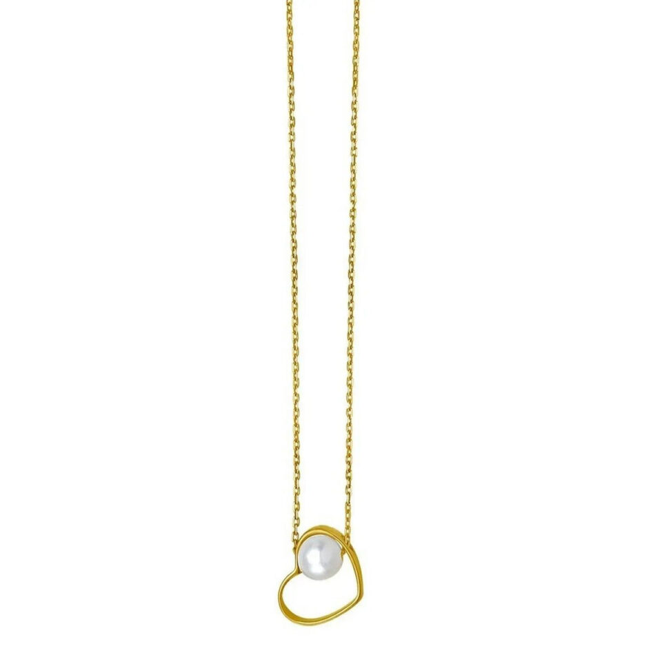 14K Yellow Gold Heart Pearl Necklace