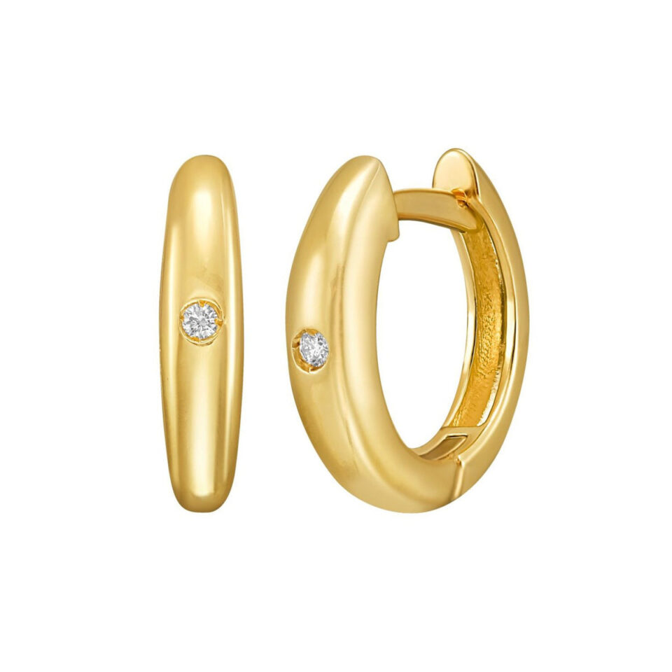 14K Yellow Gold Lab-Grown Diamond Small Hoop Earrings