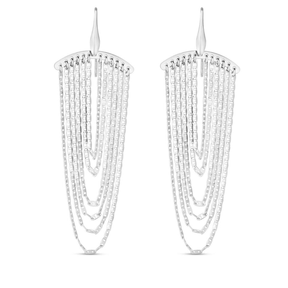 Multi Strand Chain Drop Chandelier Earrings, Sterling Silver, 6.3 g