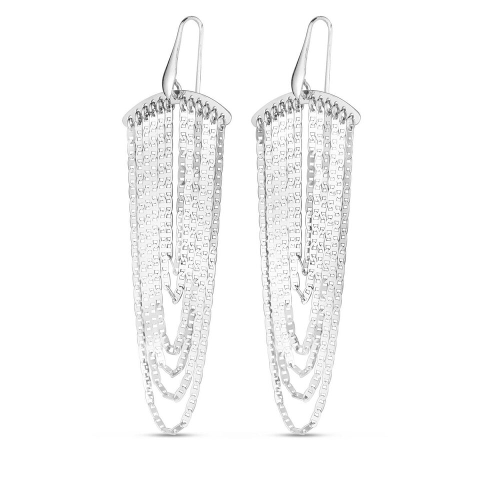 Sterling silver multi strand chain drop chandelier earrings, view 2