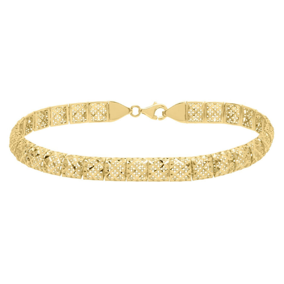 10K Yellow Gold Diamond Cut Square Link