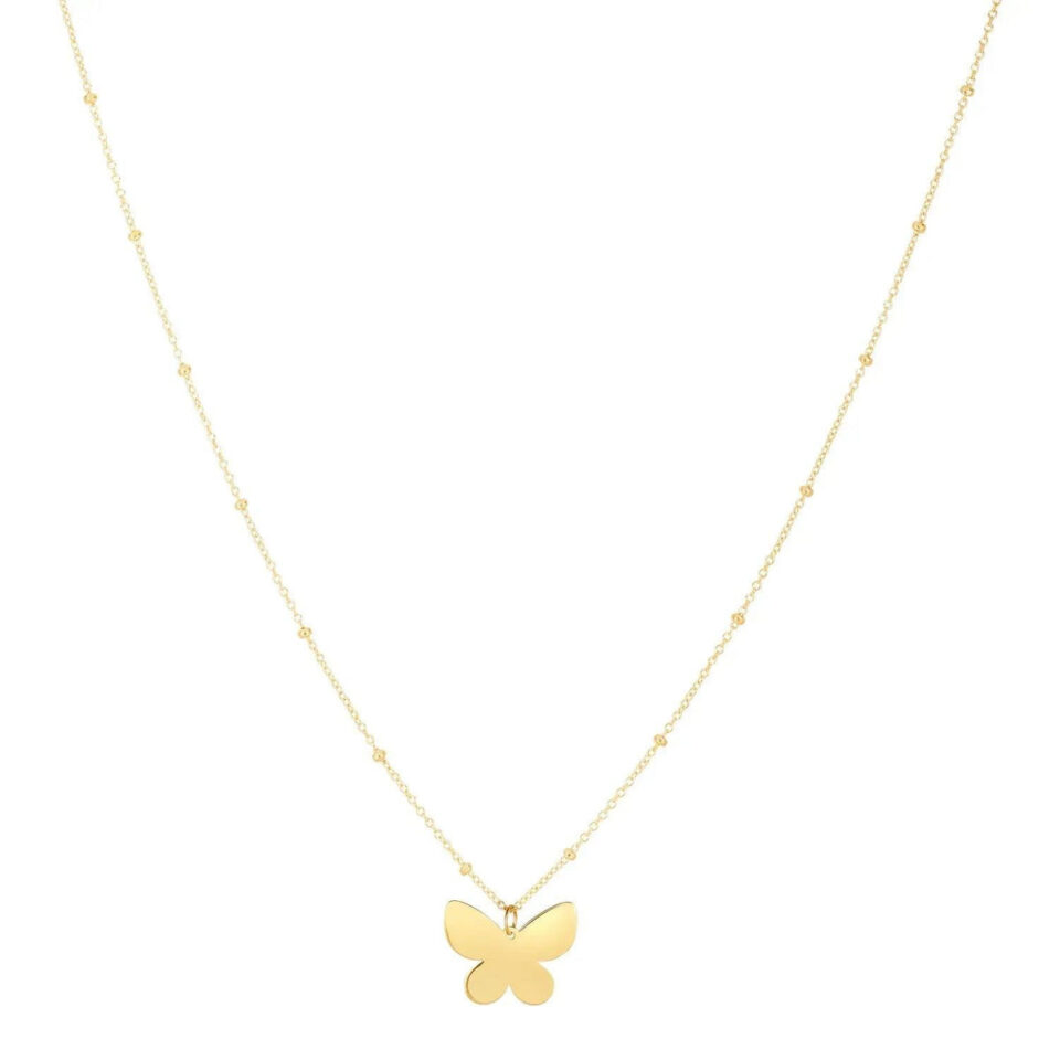 14K Yellow Gold Butterfly Necklace Papillon