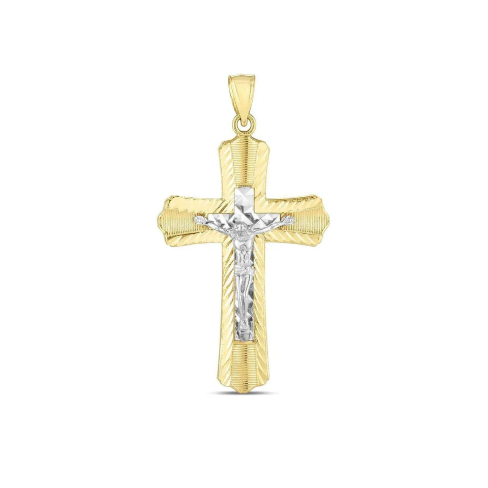 14K Two-Tone Gold Cross Pendant High