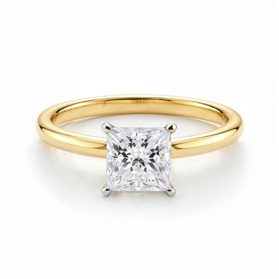 14K Yellow Gold Lab-Grown Diamond Solitaire Princess Ring 1cttw