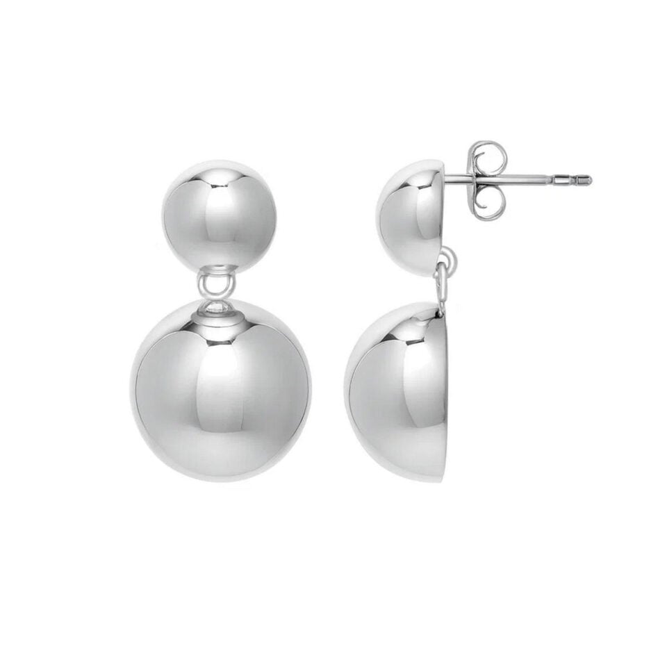Puffed Round, Rhodium-Plated Sterling Silver