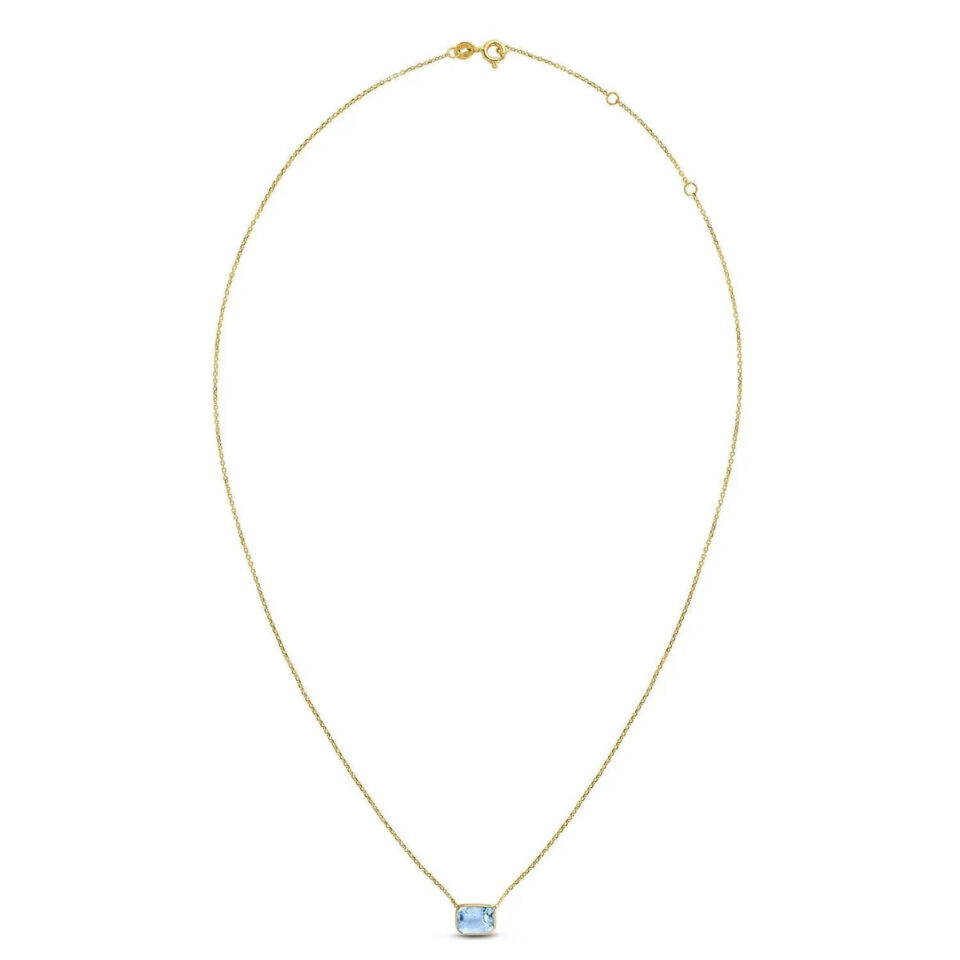 14K Yellow Gold Emerald Cut Necklace Blue
