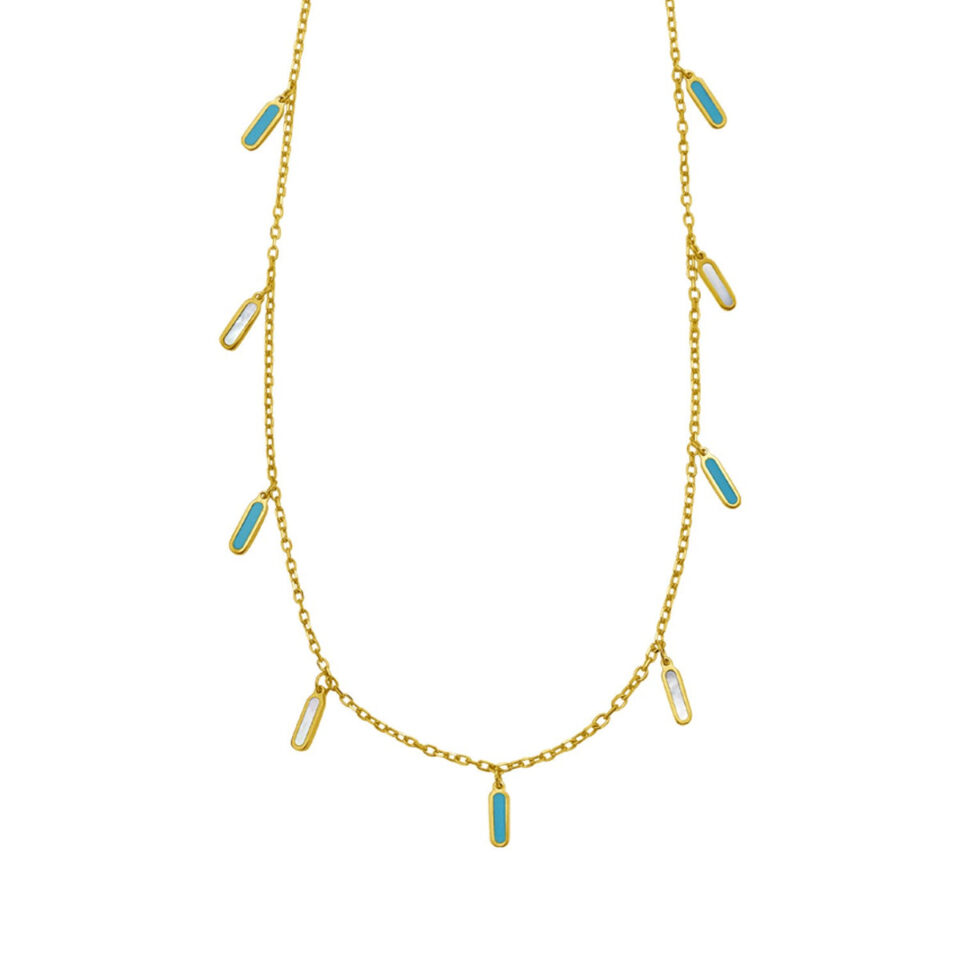 14K Yellow Gold Turquoise And MOP Inlay