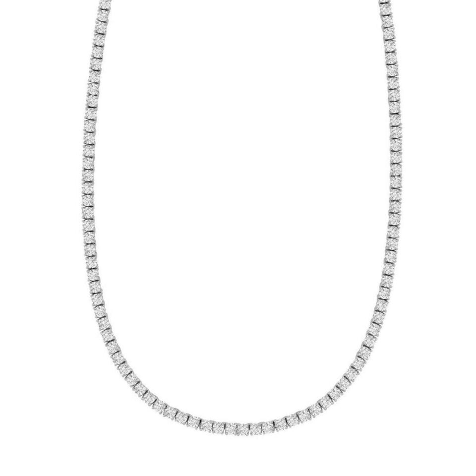 Sterling Silver, Rhodium Plated Tennis Necklace