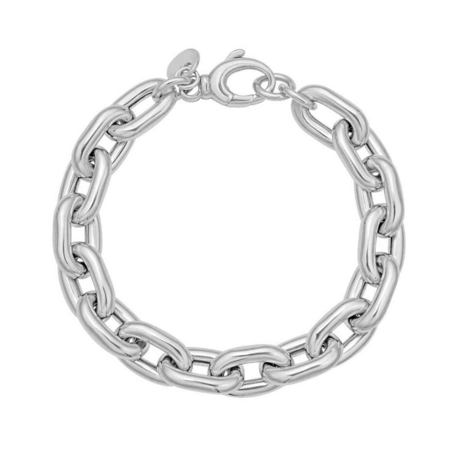 Sterling Silver, Rhodium Plated Oval Bracelet