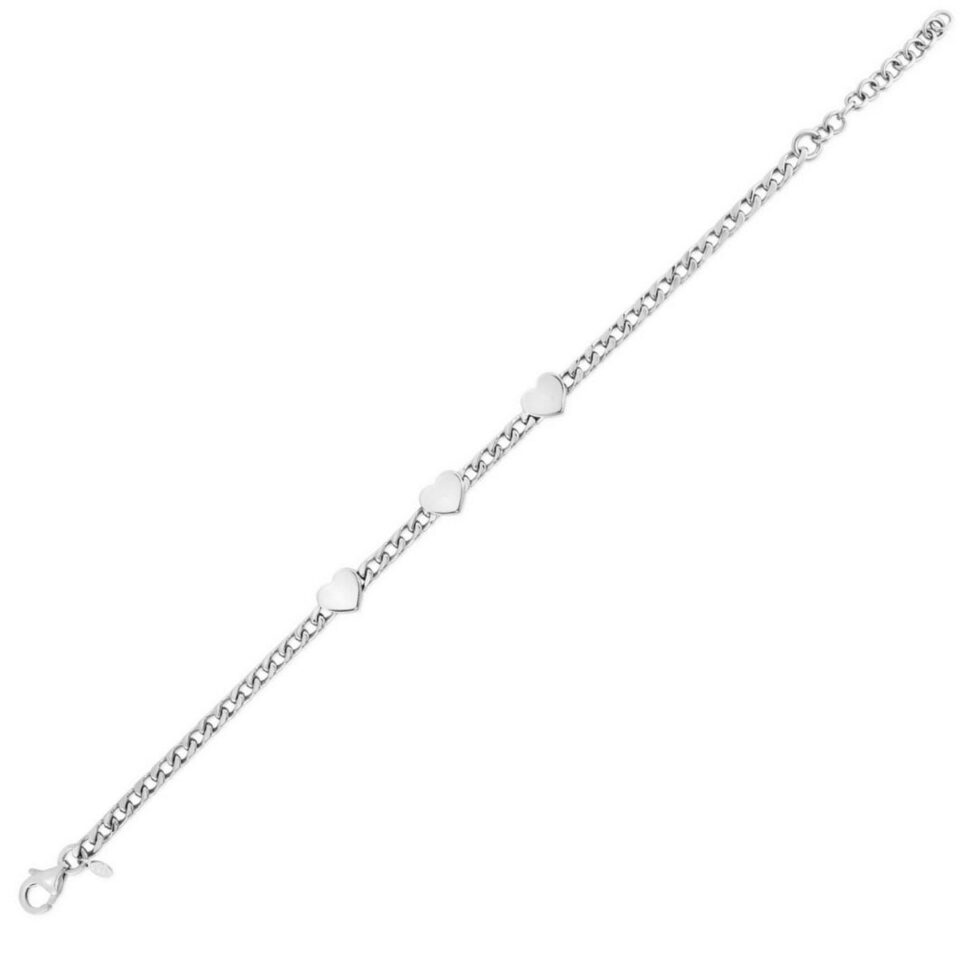 Sterling Silver, Rhodium Plated Heart Bracelet