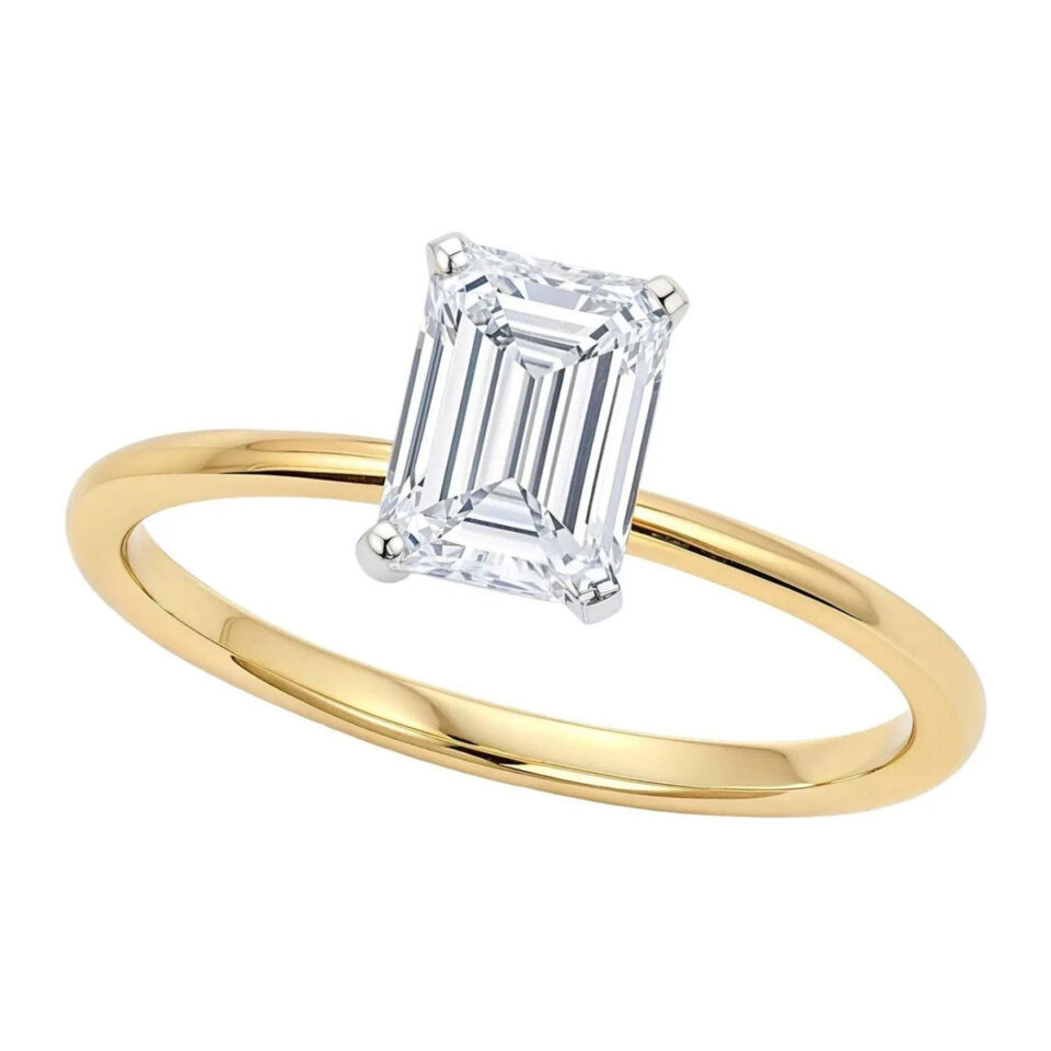 1.50 ct emerald lab-grown diamond ring in solid 10K yellow gold, view 3