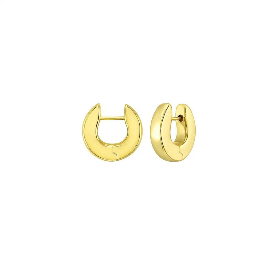 14K Yellow Gold Thick Post Hoop Earrings