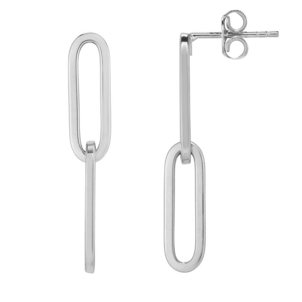 14K White Gold Double Link Paperclip Drop