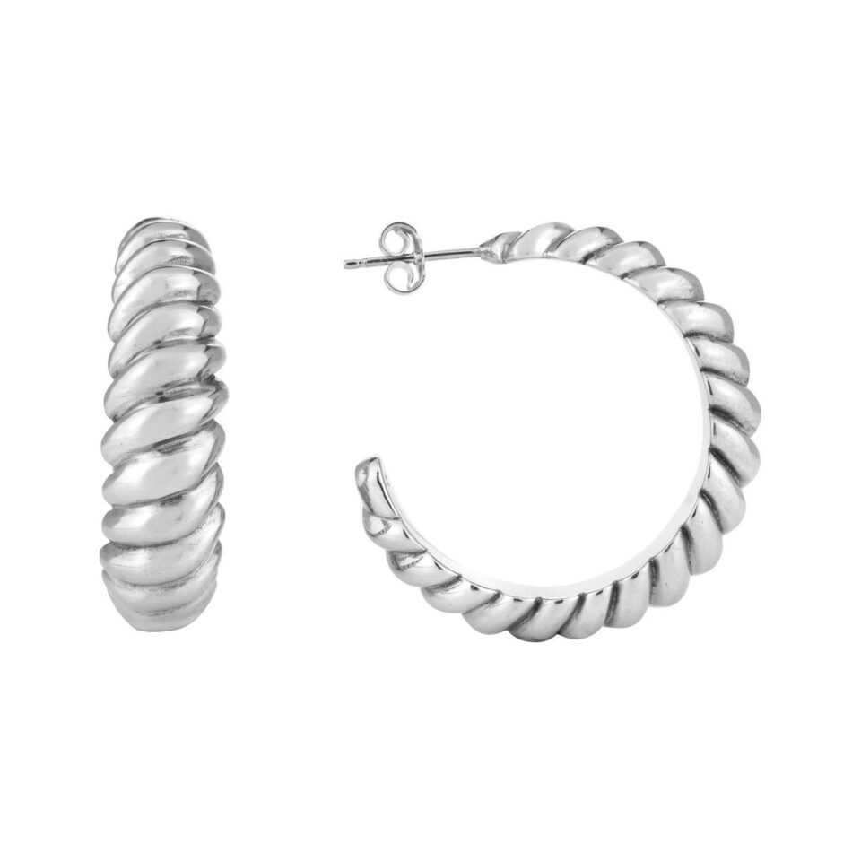 Sterling Silver Rhodium Plated Large Ribbed