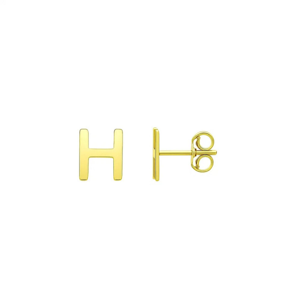 14K Yellow Gold Yours Truly Initial H Stud