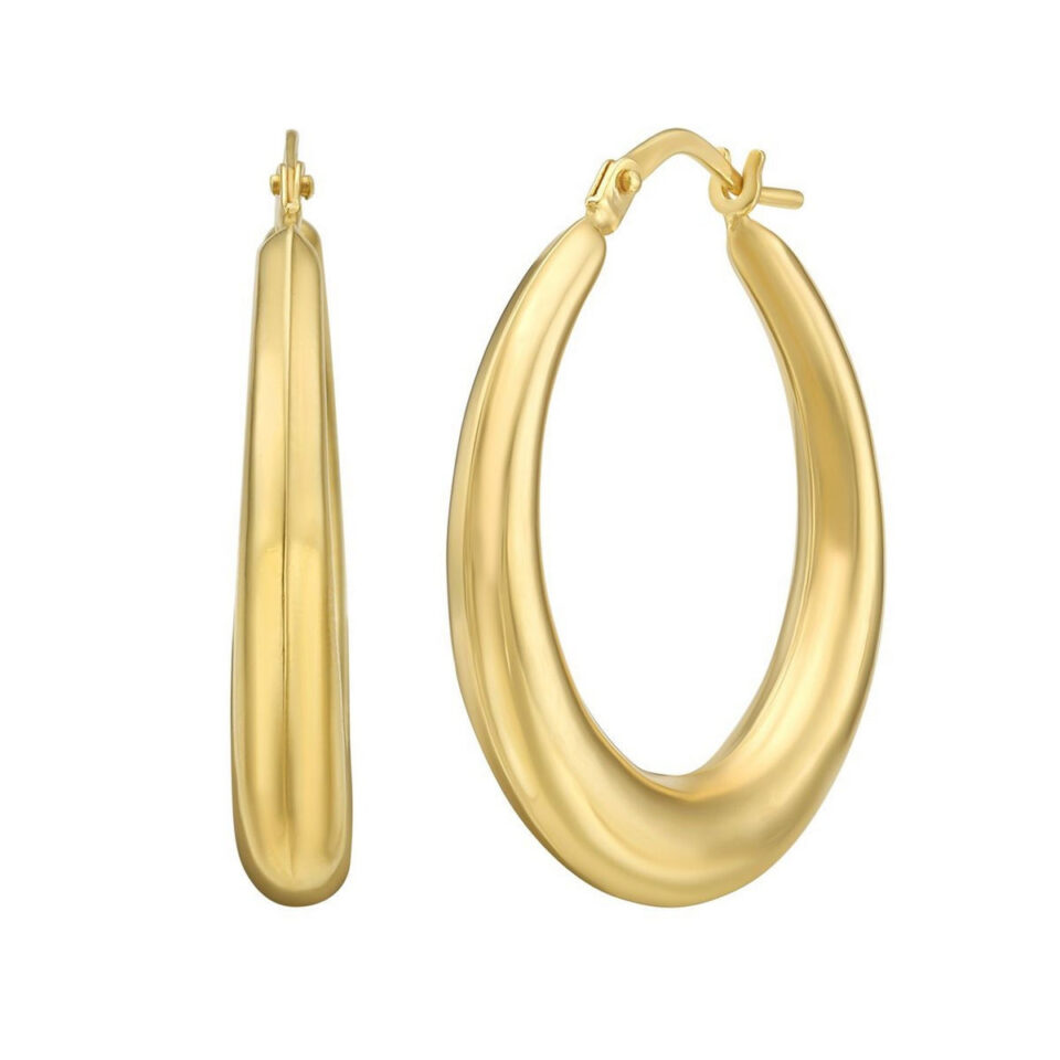 14K Yellow Gold Round Back to Back Hoop