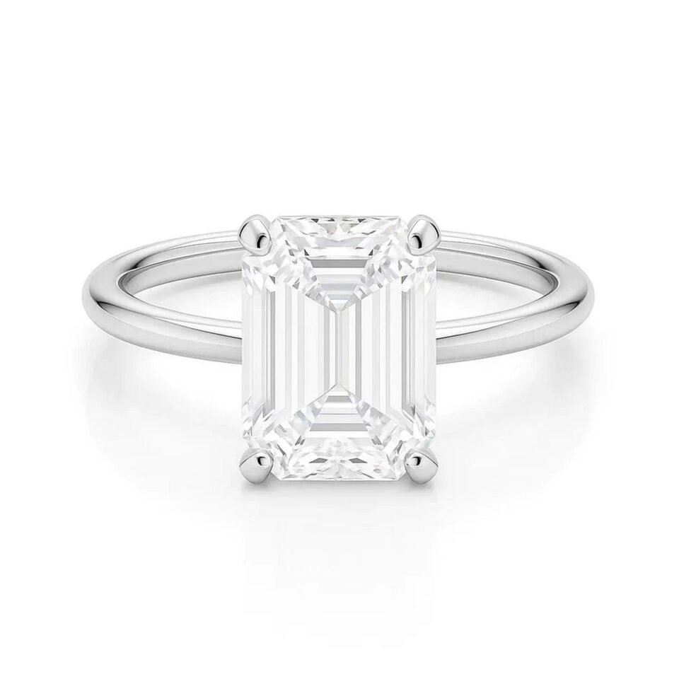 10K White Gold Lab-Grown Diamond Emerald Solitaire Ring 5cttw