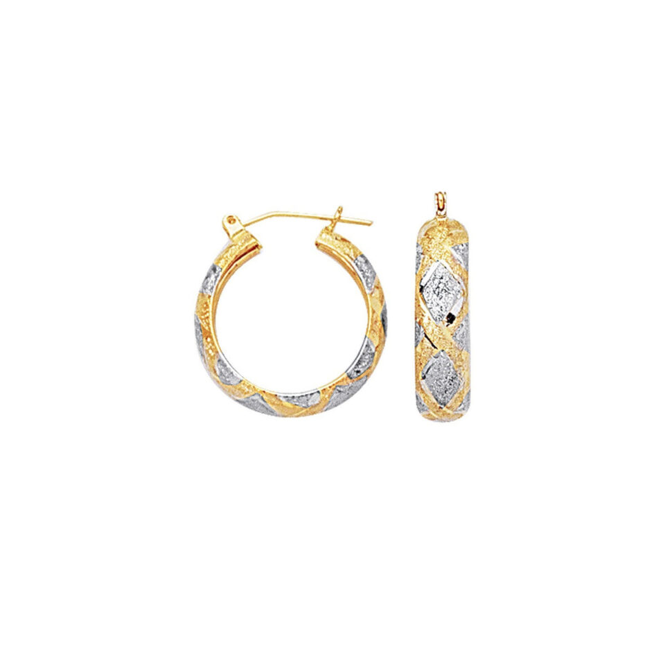 10K Two Tone Gold Diamond Cut X Hinged Hoop