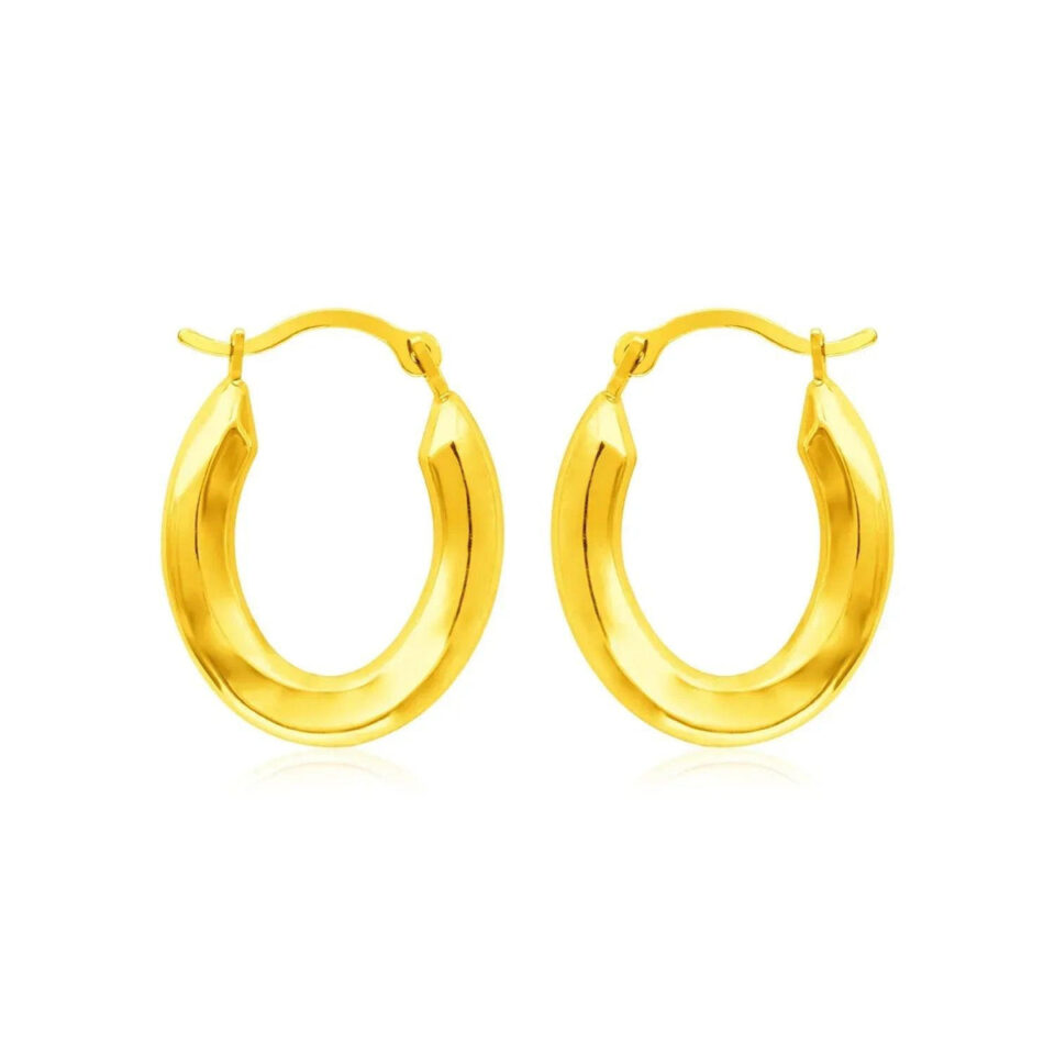 14K Yellow Gold Oval Hoop Earrings