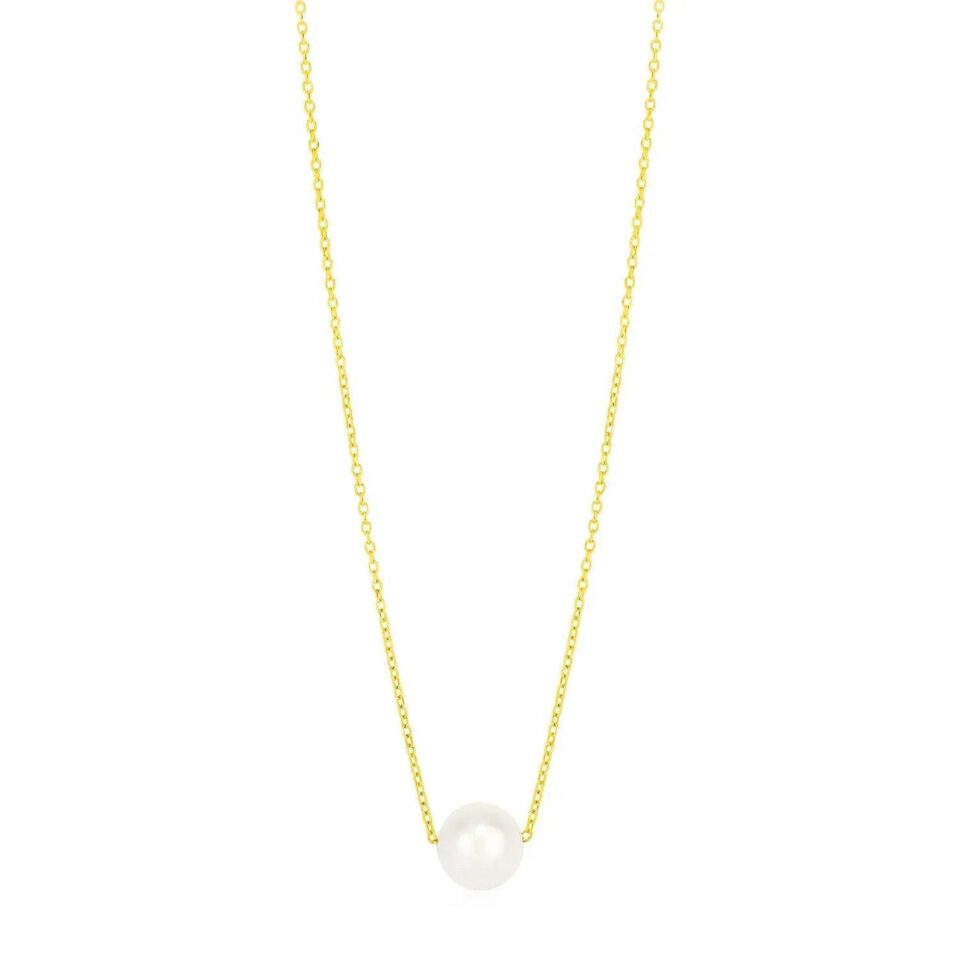 14K Yellow Gold Solitaire Pearl Necklace