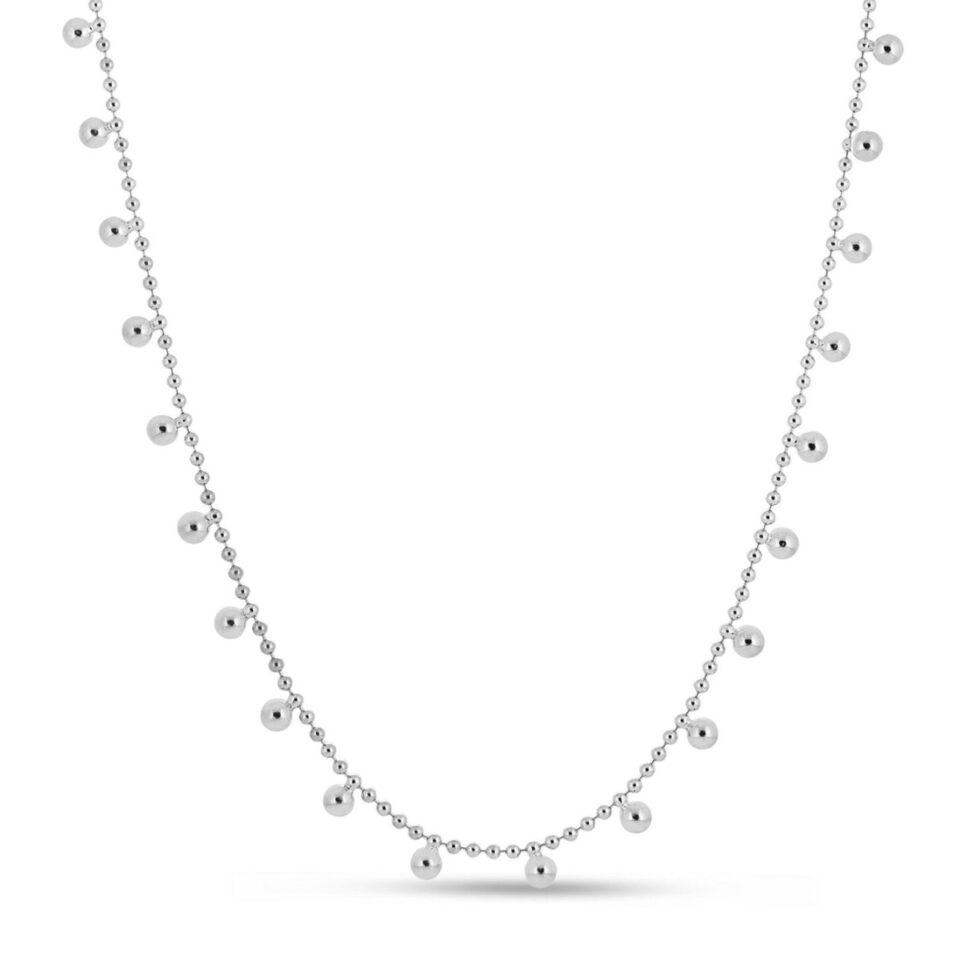 Sterling Silver, Rhodium Plated Bead Necklace