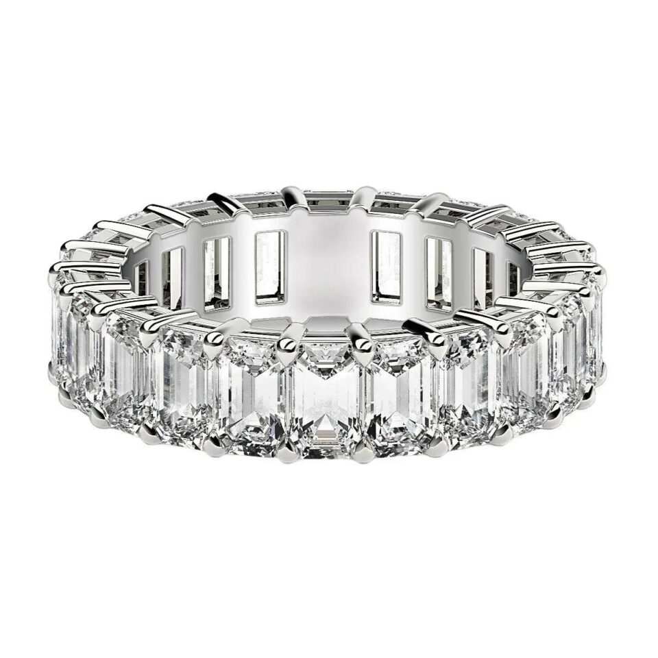 14K White Gold Lab-Grown Diamond Emerald Cut Eternity Ring
