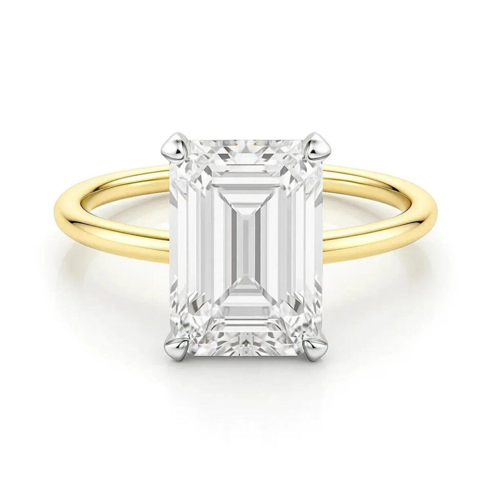 10K Yellow Gold Lab-Grown Diamond Emerald Solitaire Ring 5cttw