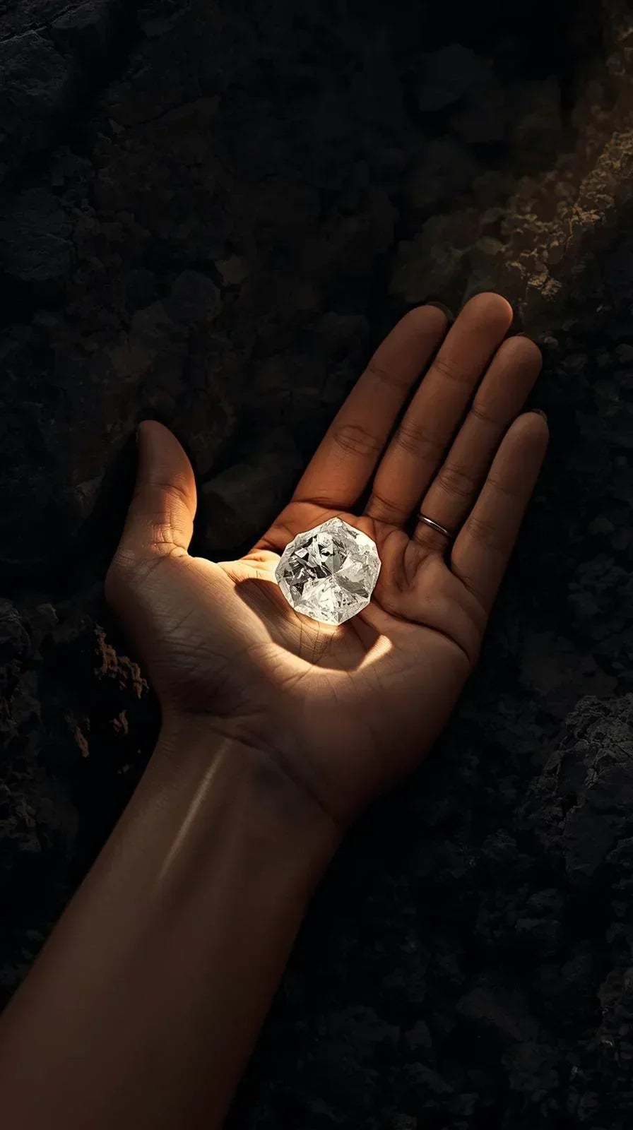 A hand holding a diamond
