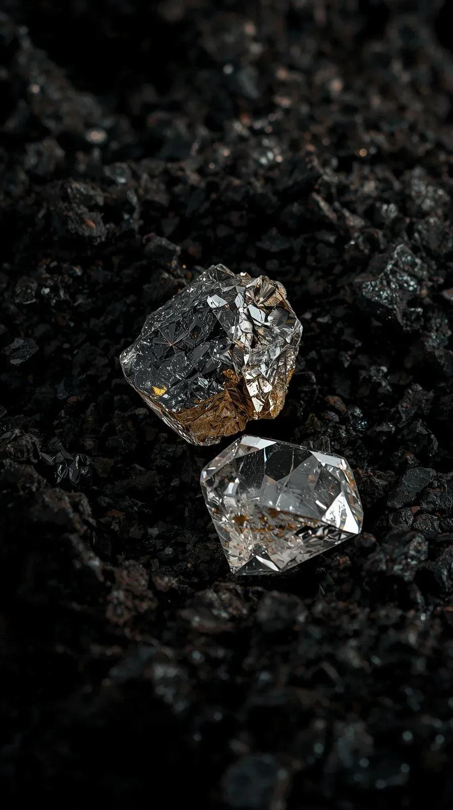 Two diamonds on a dark surface