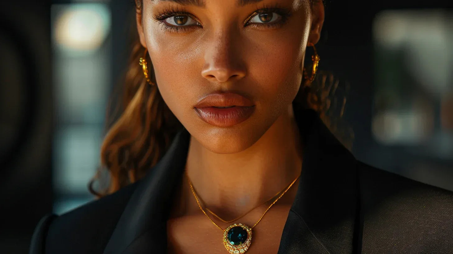 Editorial portrait with black onyx and gold