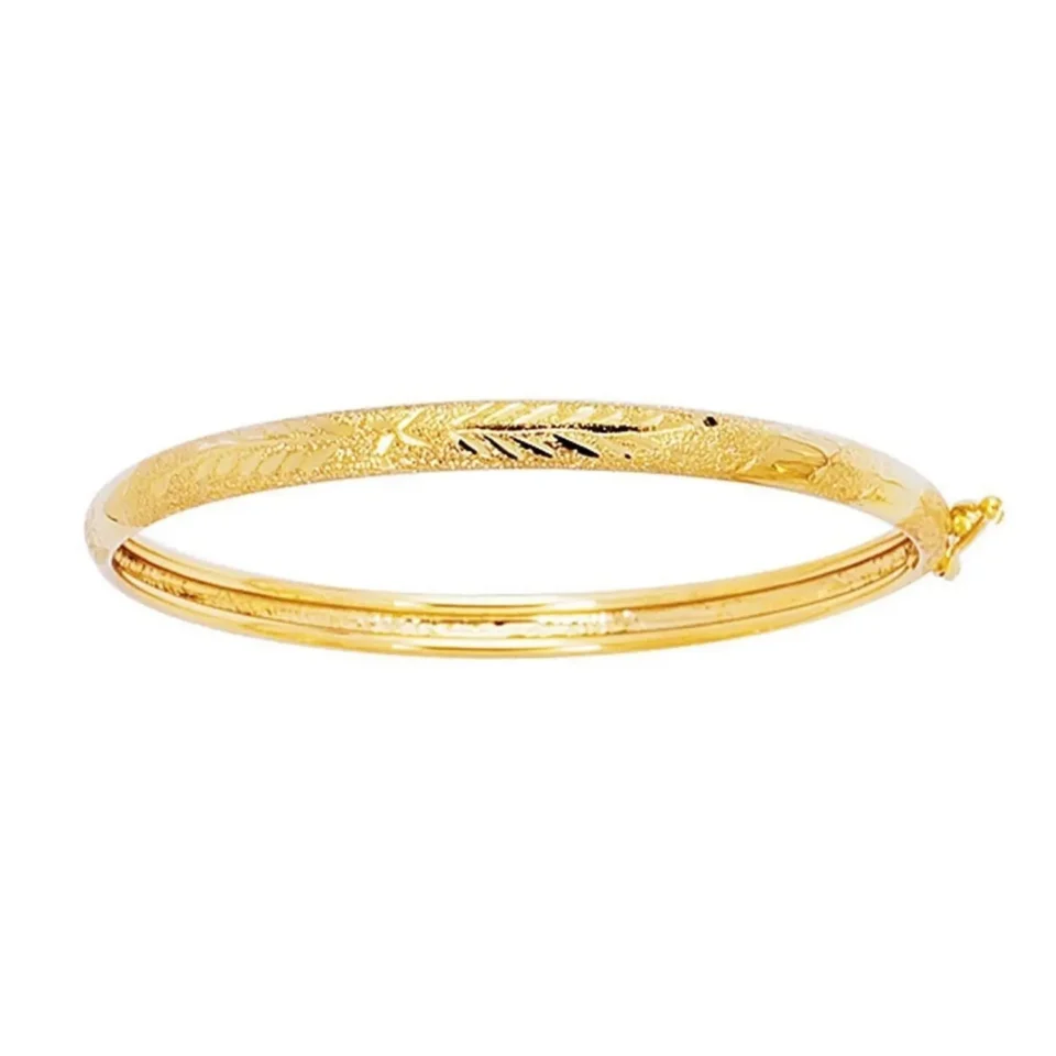 5.5 mm dome motif childrens diamond cuts bangle in solid 14K yellow gold