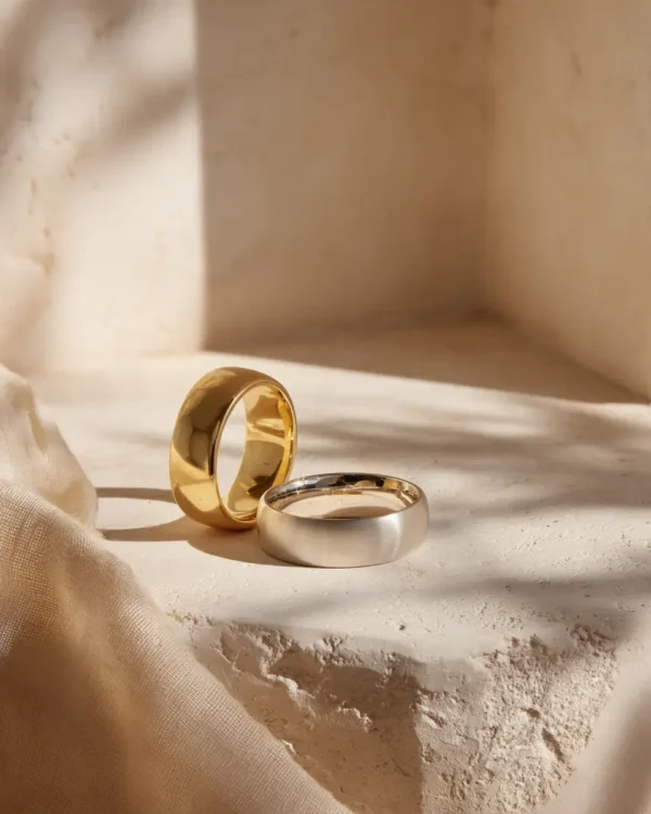 Yellow gold and white gold comfort-fit wedding bands